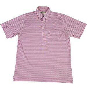 Donald Ross Striped Pink White Golf Polo Shirt L Polyester Mens Classic Fit